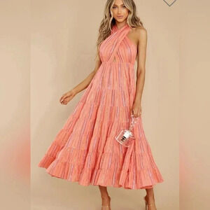 SUNDRESS Suzie Maxi Dress Sao Paolo Rainbow Metallic Stripe Pink Size Large  NWT